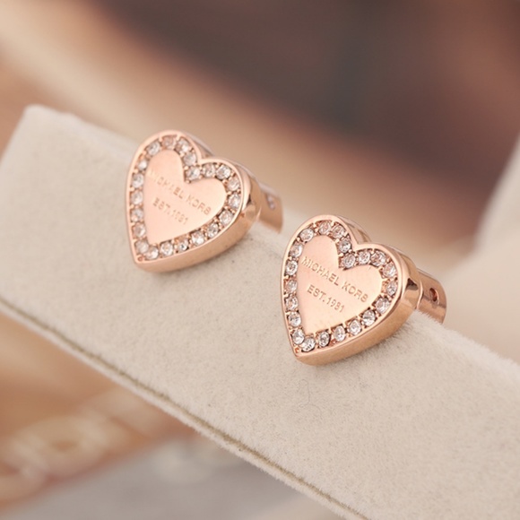 Michael kors rose gold heart stud earrings Clearance